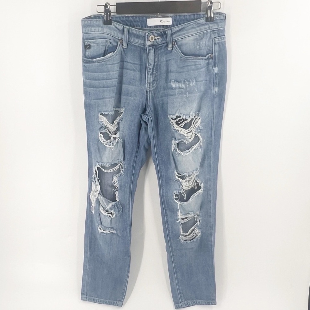 ✅ Kancan High Rise Distressed Thread STRAIGHT LEG Jean - Medium Wash SIZE 7/27